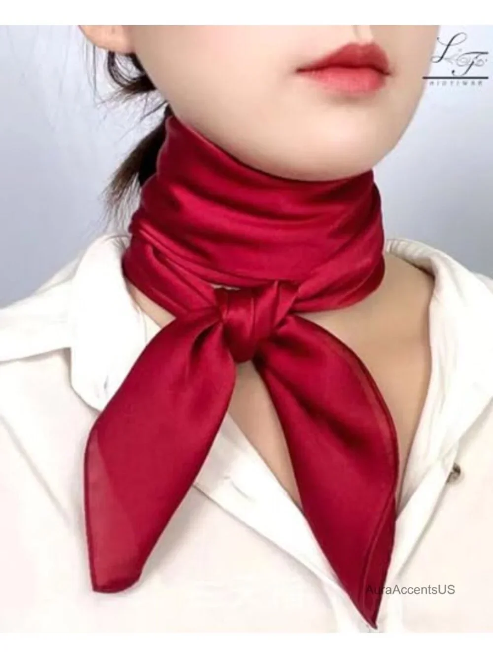Satin Square Scarf Solid Color Emulation Silk Handkerchief Hair Ribbon Headband